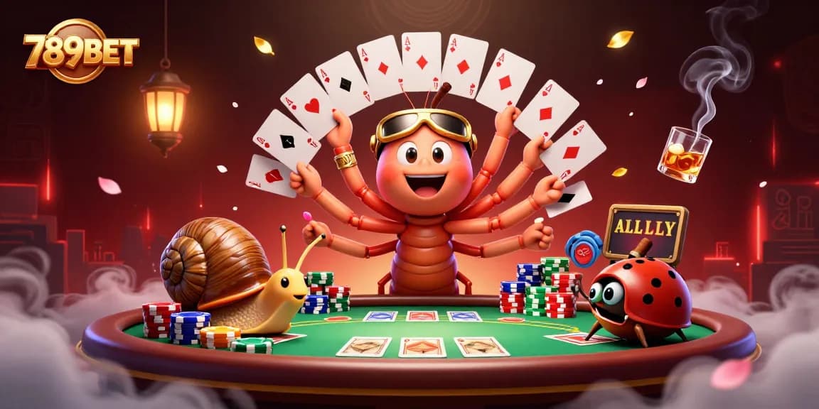 Engage with 789BET's thrilling casino scene featuring a millipede dealer and high-roller snail.