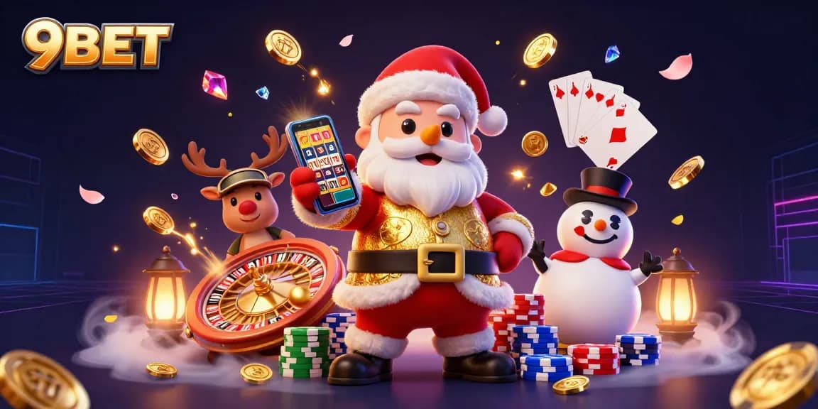 Engage with 9BET slots featuring vibrant characters and exciting gaming elements in an immersive casino scene.