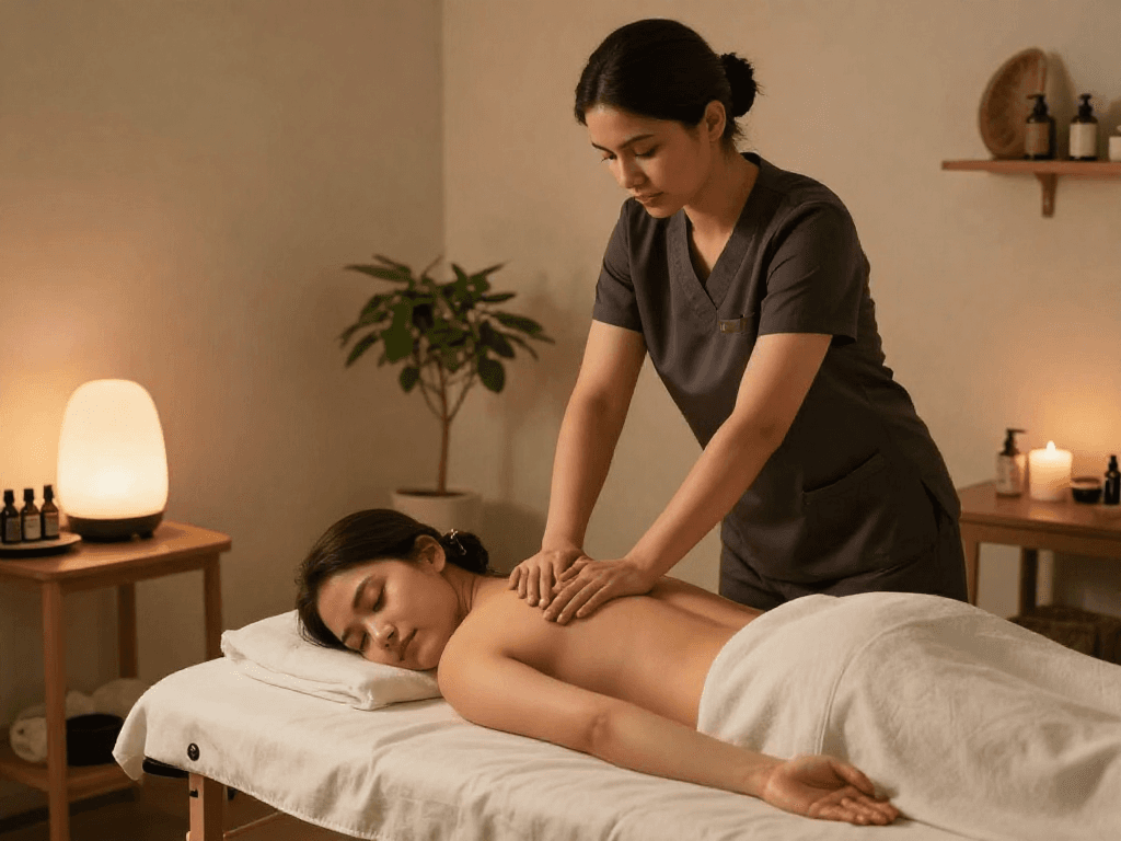 Experiencing premium 용산출장마사지 at home with a professional therapist in a calming environment.