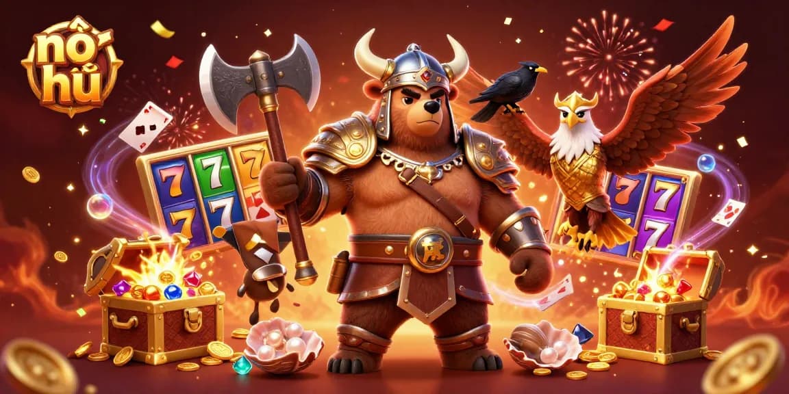 Experience thrilling nổ hũ gameplay with dynamic slots and vibrant characters in a captivating 3D scene.