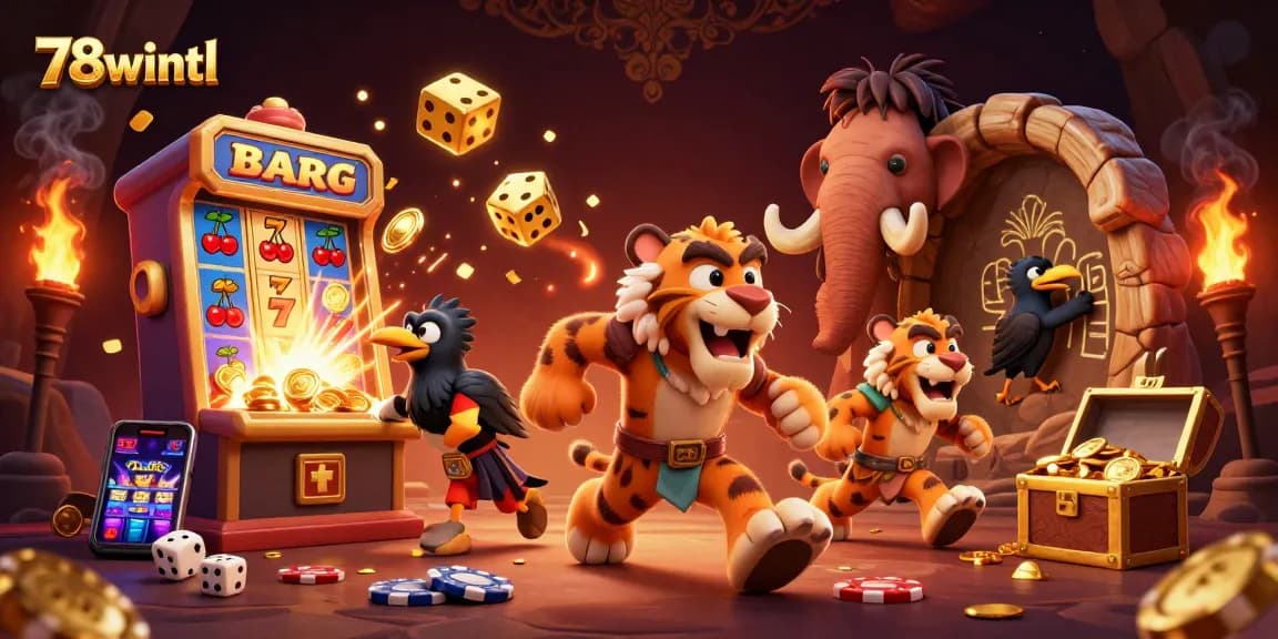 Experience thrilling wins at 78wintl, where a cartoon duo and clever crow bring the prehistoric casino to life with vibrant slots and exciting gameplay.