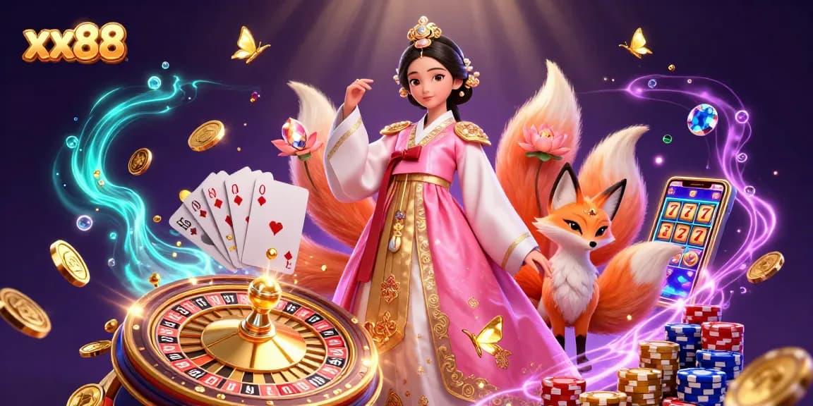 Play thrilling games at xx88 with a vibrant 3D scene featuring a lucky fox and enchanting elements.