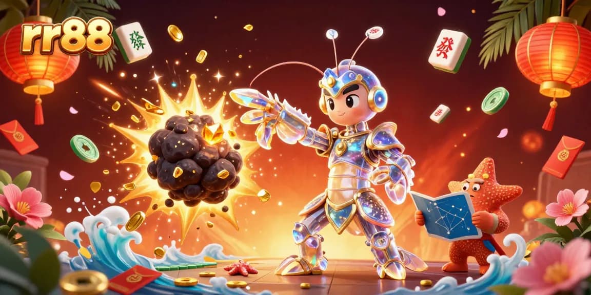 Experience thrilling wins at rr88 with a galactic mantis shrimp and golden gems exploding in an exhilarating casino scene.