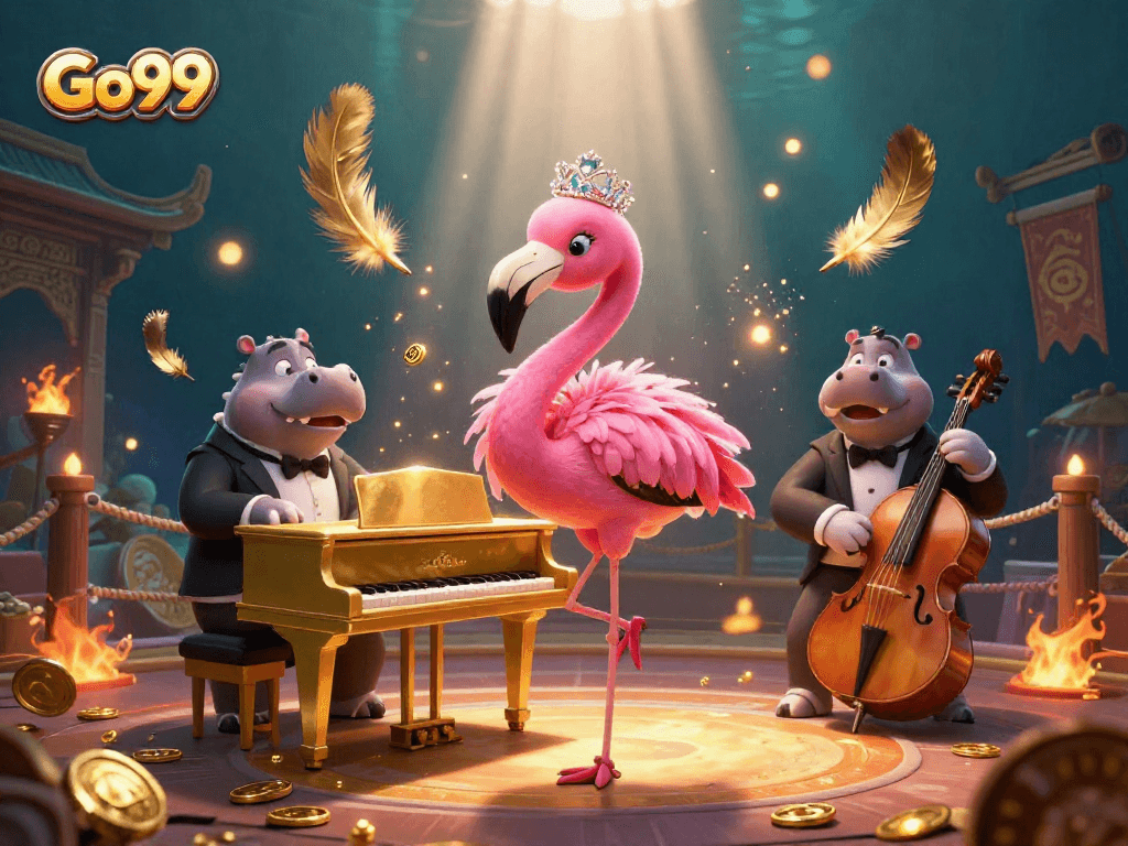 Spin to win with Go99 at this vibrant casino scene featuring lively characters and atmosphere.