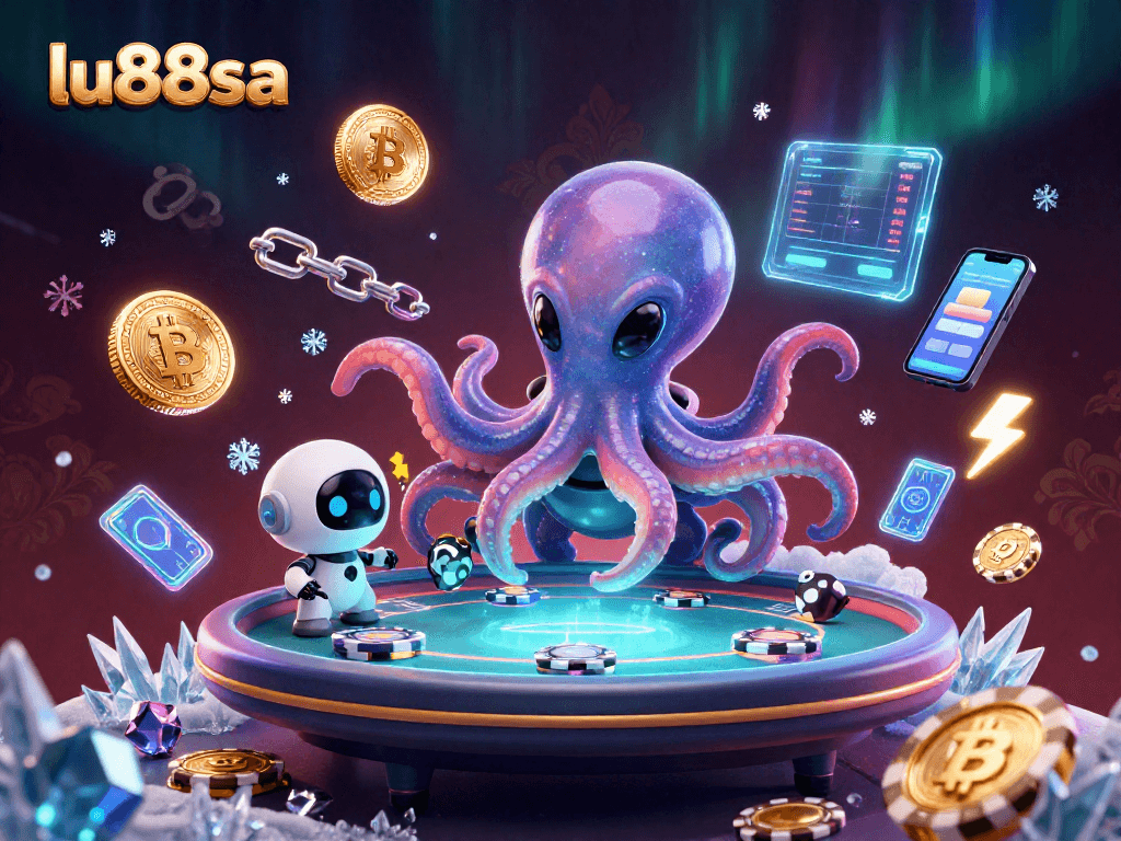 Engage with exciting poker plays at lu88sa featuring an alien octopus in a dynamic space casino.