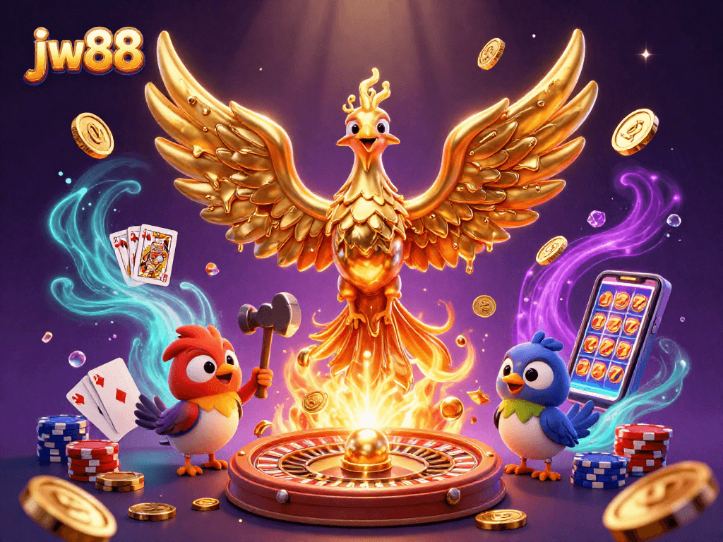 Experience thrilling jw88 online gaming with cascading coins and a golden phoenix in action.