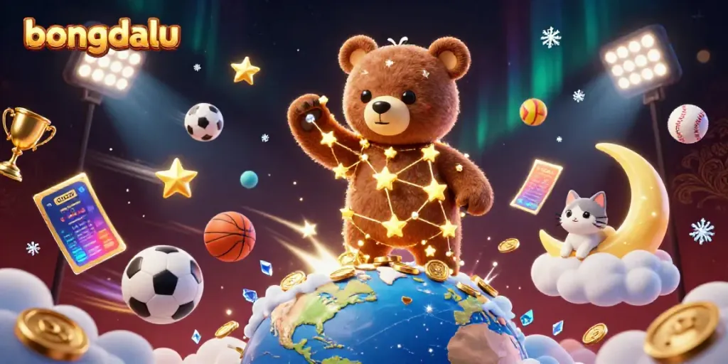 Bongdalu features a dynamic illustration of sports elements and enchanting characters celebrating sports betting.