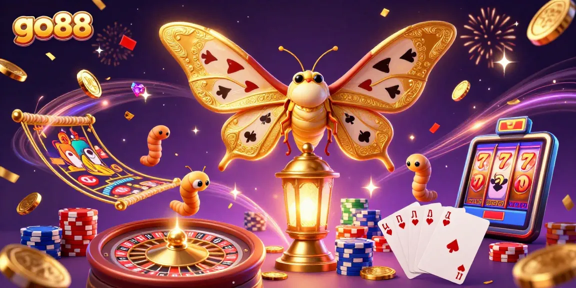 Engage in thrilling gameplay with go88, featuring a majestic atlas moth and vibrant casino elements.