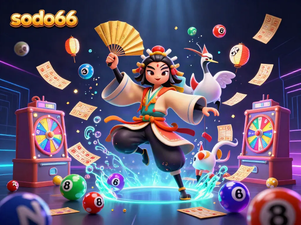Experience thrilling gaming with sodo66 through vibrant lottery and bingo elements in a dynamic casino scene.