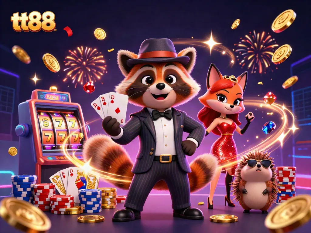 Engage with tt88's thrilling slot experience amidst a lively casino backdrop filled with action.