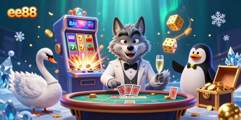 Experience thrilling gaming at ee88 with a vibrant casino scene featuring rich characters and dynamic elements.