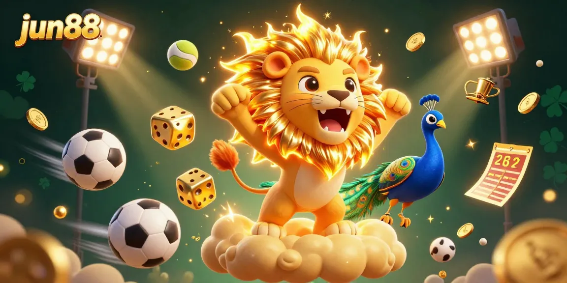 Experience the thrilling action at jun88 with golden dice and sports elements in a captivating casino scene.