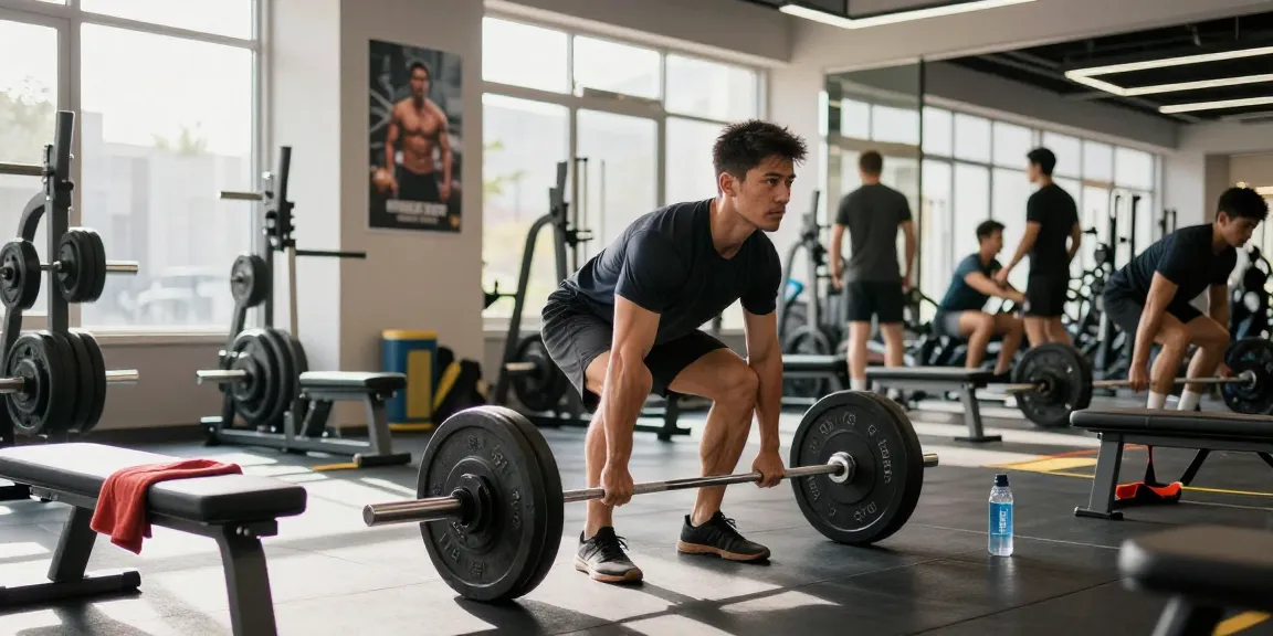 Prime Pharma Steroiden training scene with athletic man deadlifting weights in a modern gym.