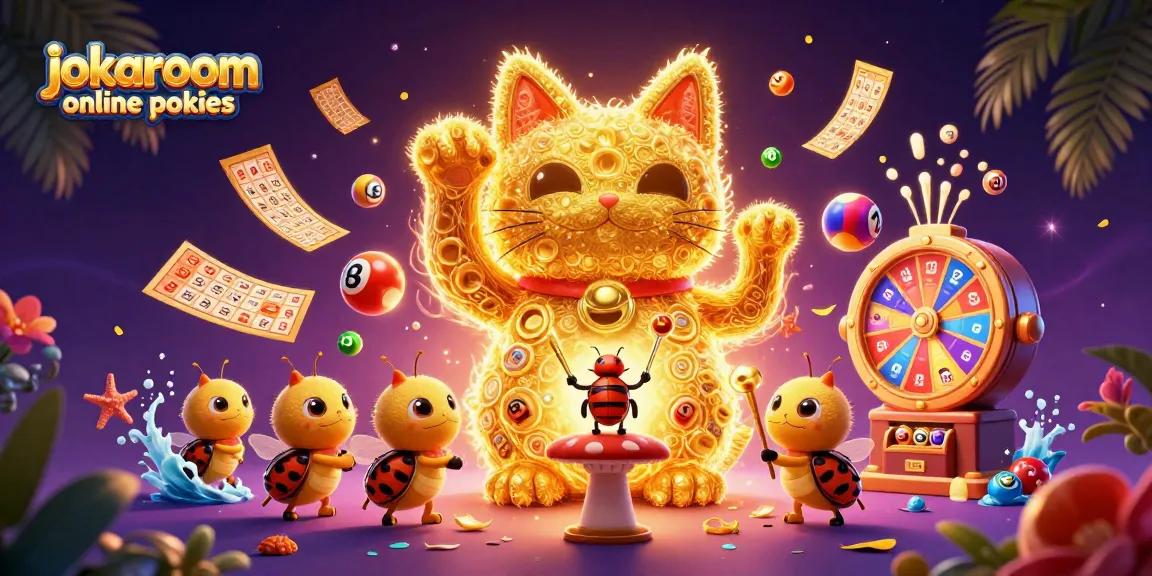 Experience the thrill of jokaroom online pokies with our vibrant 3D illustration showcasing dynamic casino gameplay elements.