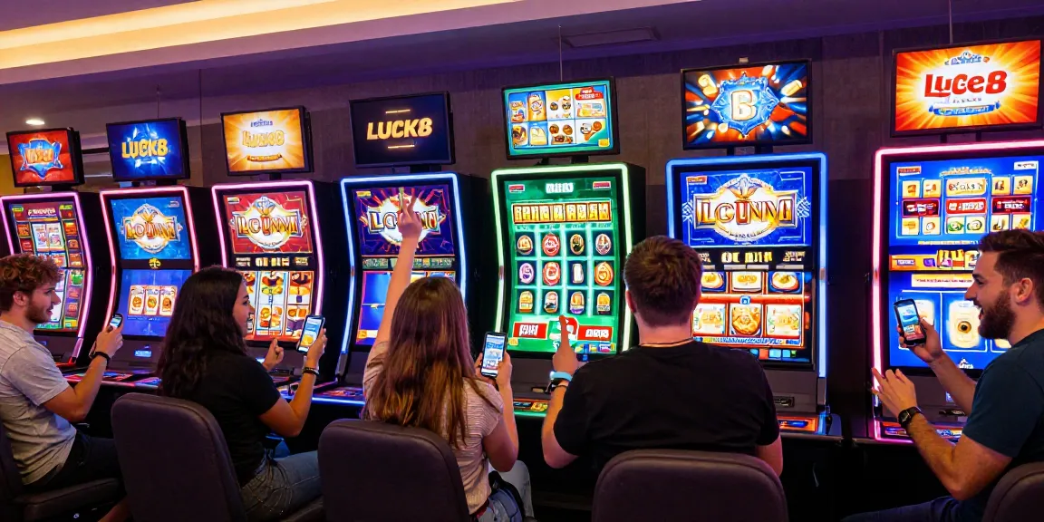 Friends celebrating a win on LUCK8 online betting platform with vibrant game interface.
