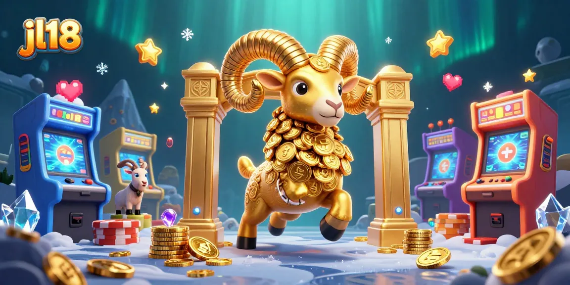 Players enjoy excitement at jl18 Casino with colorful arcade games and golden rewards in a vibrant atmosphere.