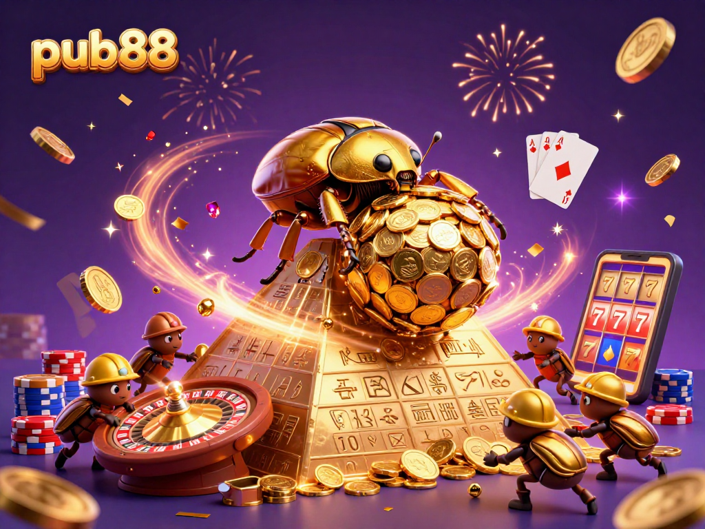 Experience thrilling casino action at pub88 with golden coins and vibrant game elements.