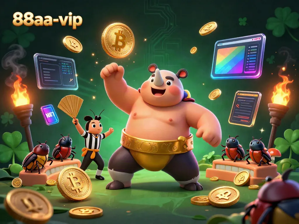 Experience the thrill of online gaming with 88aa-vip, featuring a powerful cartoon beetle champion celebrating victories.