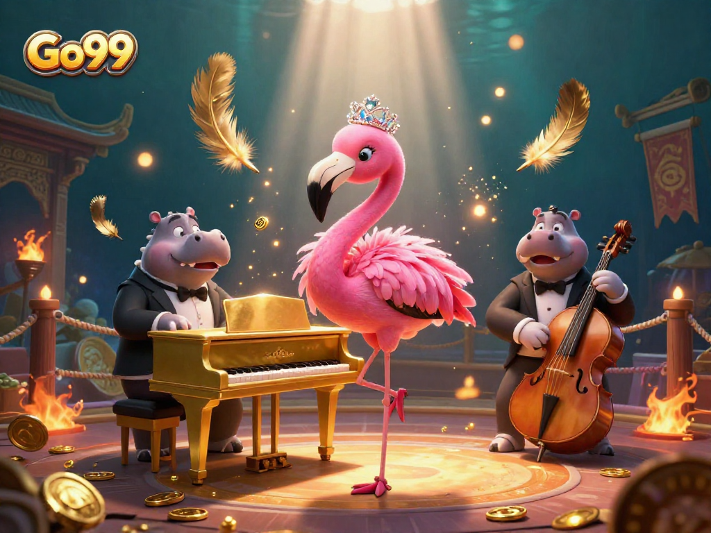 Spin to win with Go99 at this vibrant casino scene featuring lively characters and atmosphere.