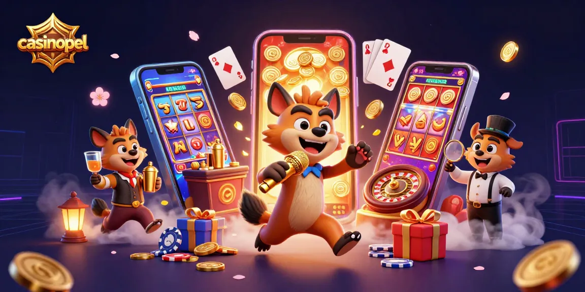 Casinospel beleven met een levendige 3D illustratie van een komisch casino met hyena's, vol dynamische elementen.