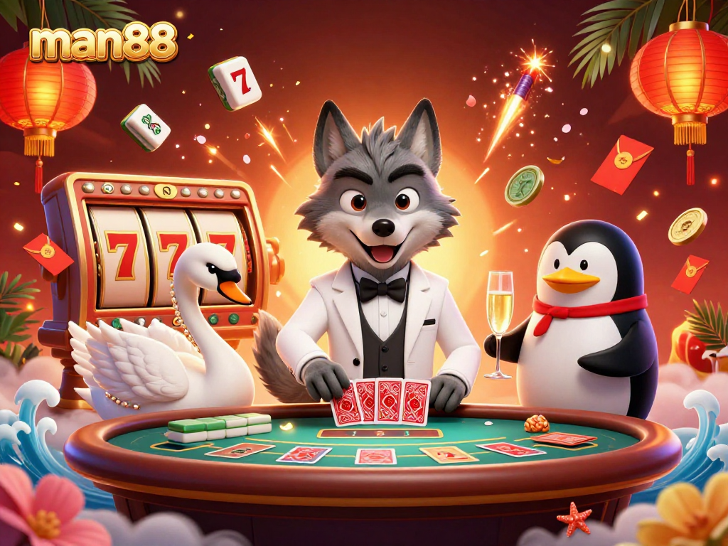 Experience the thrilling world of man88 with elegant characters celebrating at a casino table.