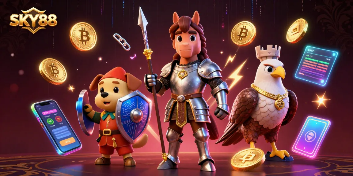 Join the adventure at SKY88 with a 3D medieval knight and crypto coins in an immersive casino setting.