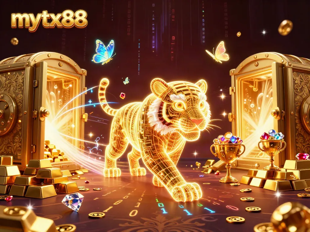 Mytx88 engages players in a vibrant online casino with eye-catching neon characters and elements.
