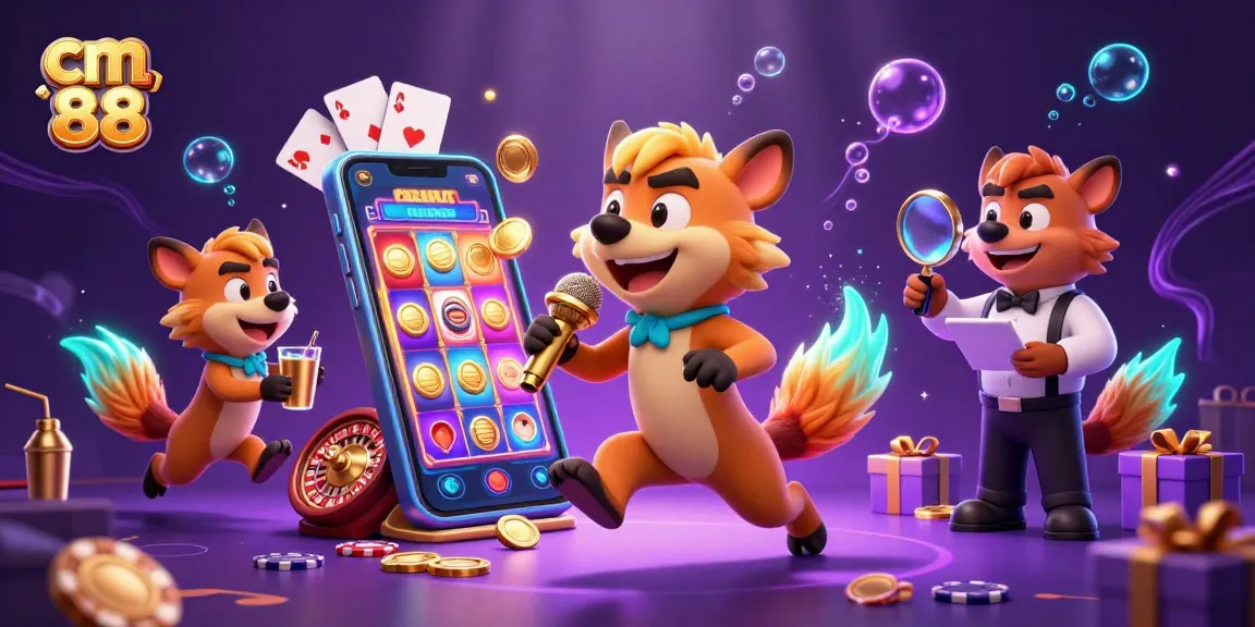 Engage with cm 88 in a vibrant 3D casino illustration featuring hyenas in comedic roles.