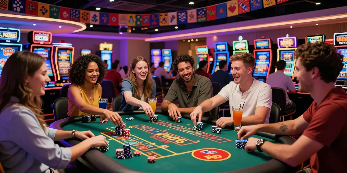 Exciting KO66 casino gaming moment with friends celebrating wins amidst vibrant settings.