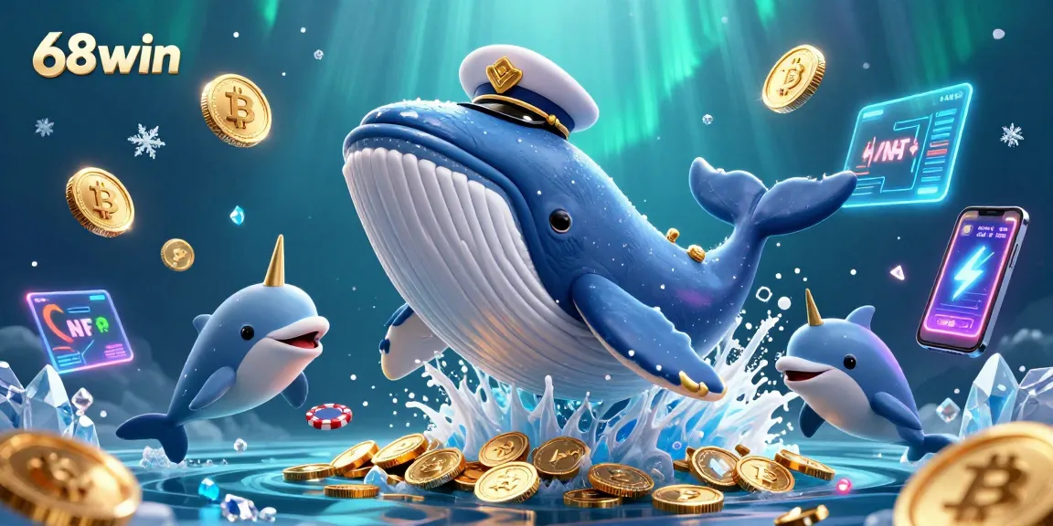Engage in thrilling gameplay with 68win's vibrant aquatic casino adventure featuring animated whales and poker chips.
