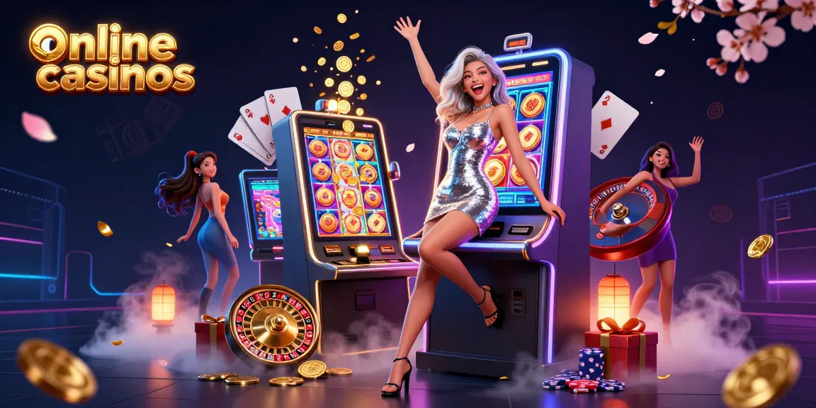 Experience excitement at online casinos with a celebratory scene of a slot machine jackpot.