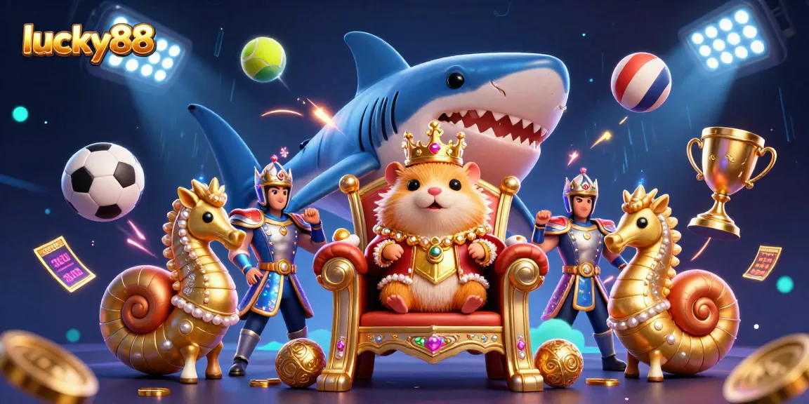 Experience thrilling winning moments at lucky88 with a dynamic 3D casino scene featuring an adventurous hamster king.