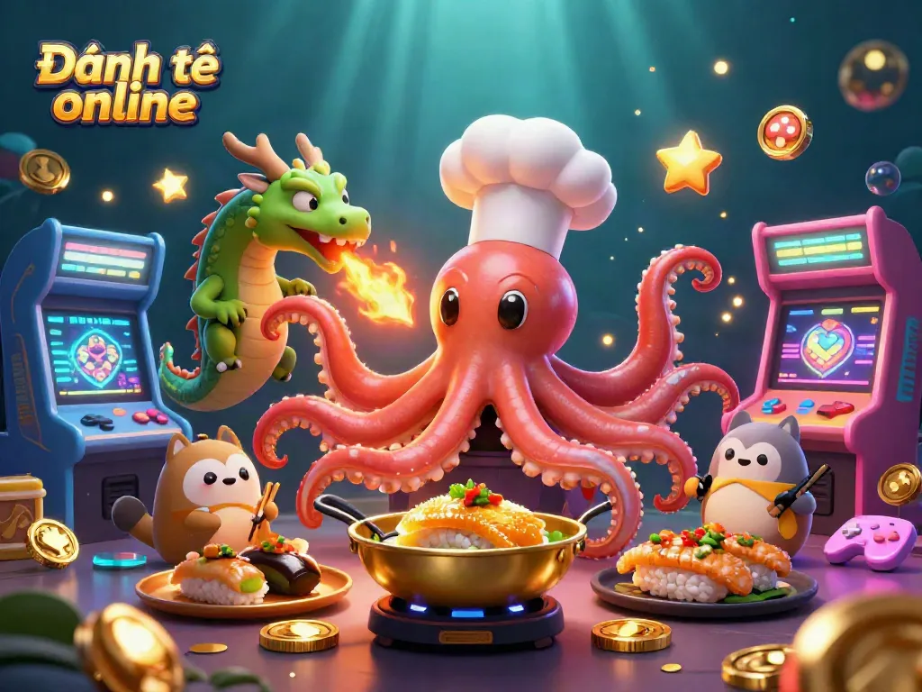 Experience thrilling Đánh đề online gameplay with cartoon characters in vibrant casino-themed scene