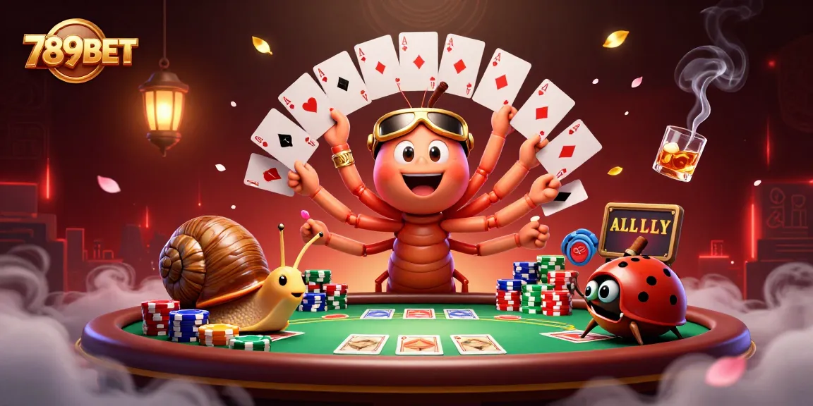 Engage with 789BET's thrilling casino scene featuring a millipede dealer and high-roller snail.