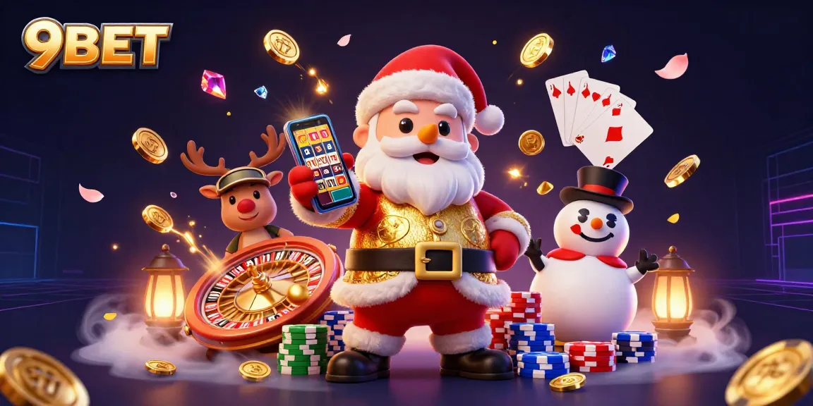 Engage with 9BET slots featuring vibrant characters and exciting gaming elements in an immersive casino scene.