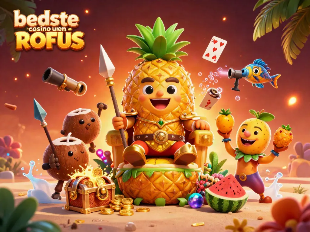 Experience the vibrant world of bedste casino uden ROFUS with the golden pineapple king and thrilling characters at a beach casino.