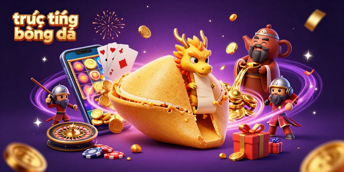 Engage in trực tiếp bóng đá with dynamic casino elements featuring a golden fortune cookie and gaming symbols.