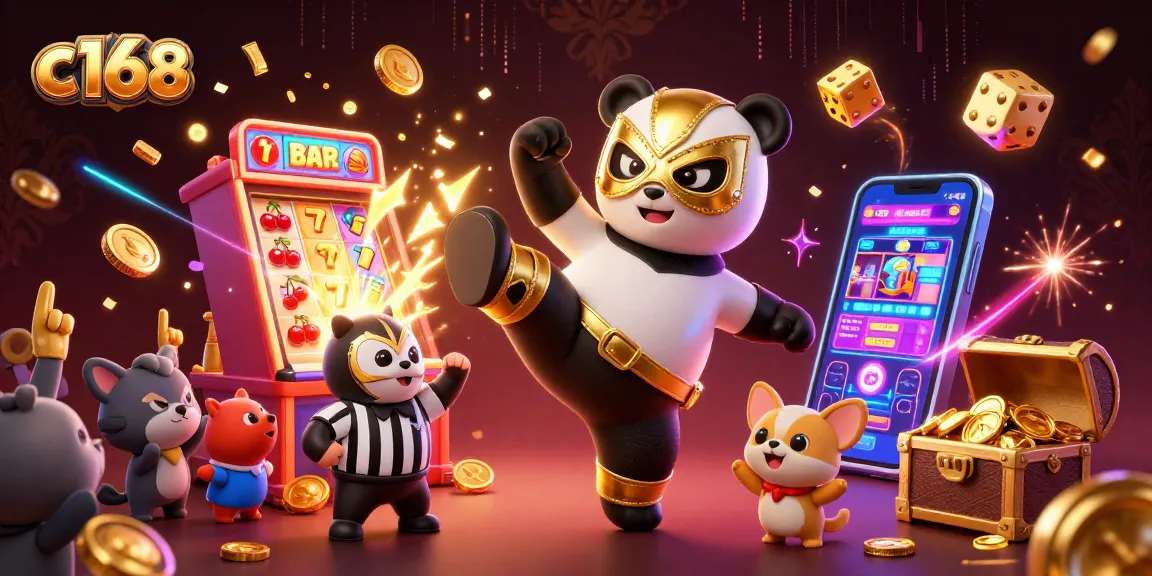 C168 offers a thrilling casino experience with a colorful slot machine and vibrant character action.