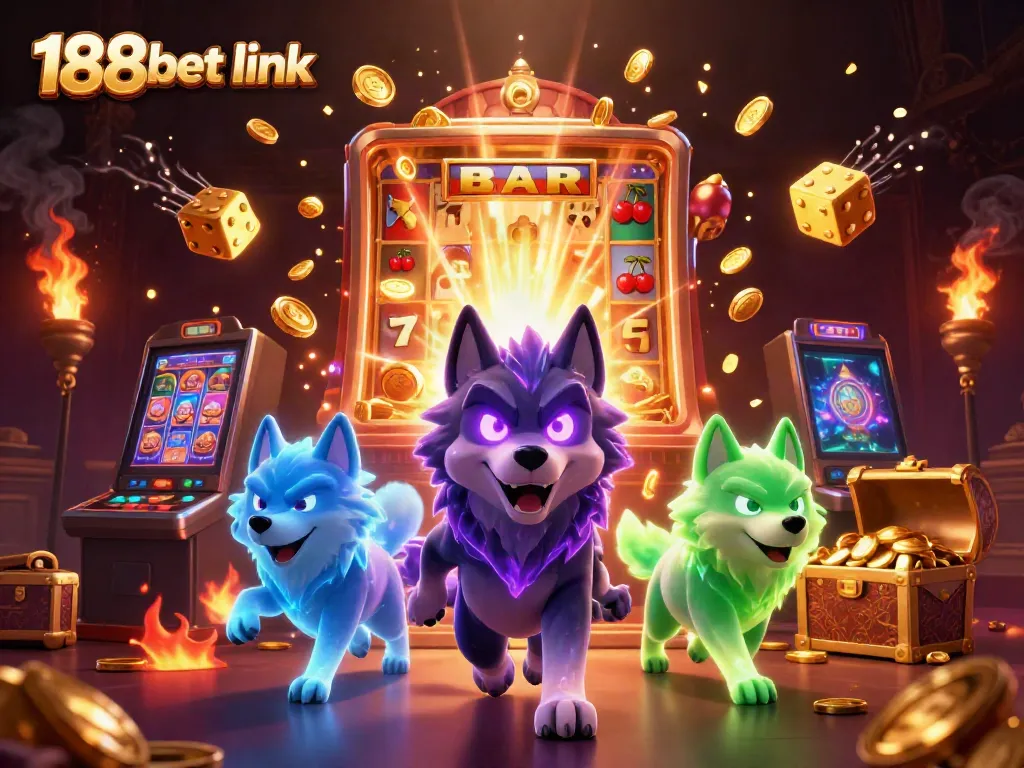 Experience thrilling wins with 188bet link in a vibrant 3D casino scene filled with jackpots and excitement.