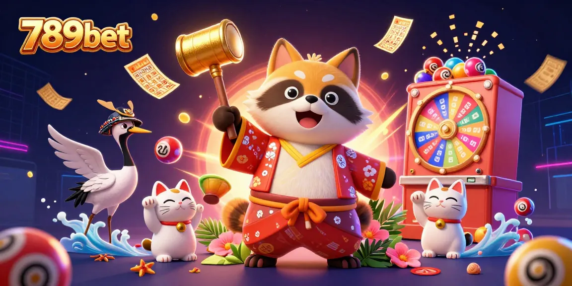 Experience vibrant gaming at 789bet with a lively scene of cheerful characters and dynamic lottery elements.