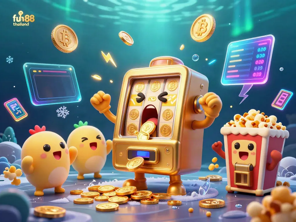 Experience fun88 thailand with a lively jackpot celebration as slot machines cheer and gold coins pour.