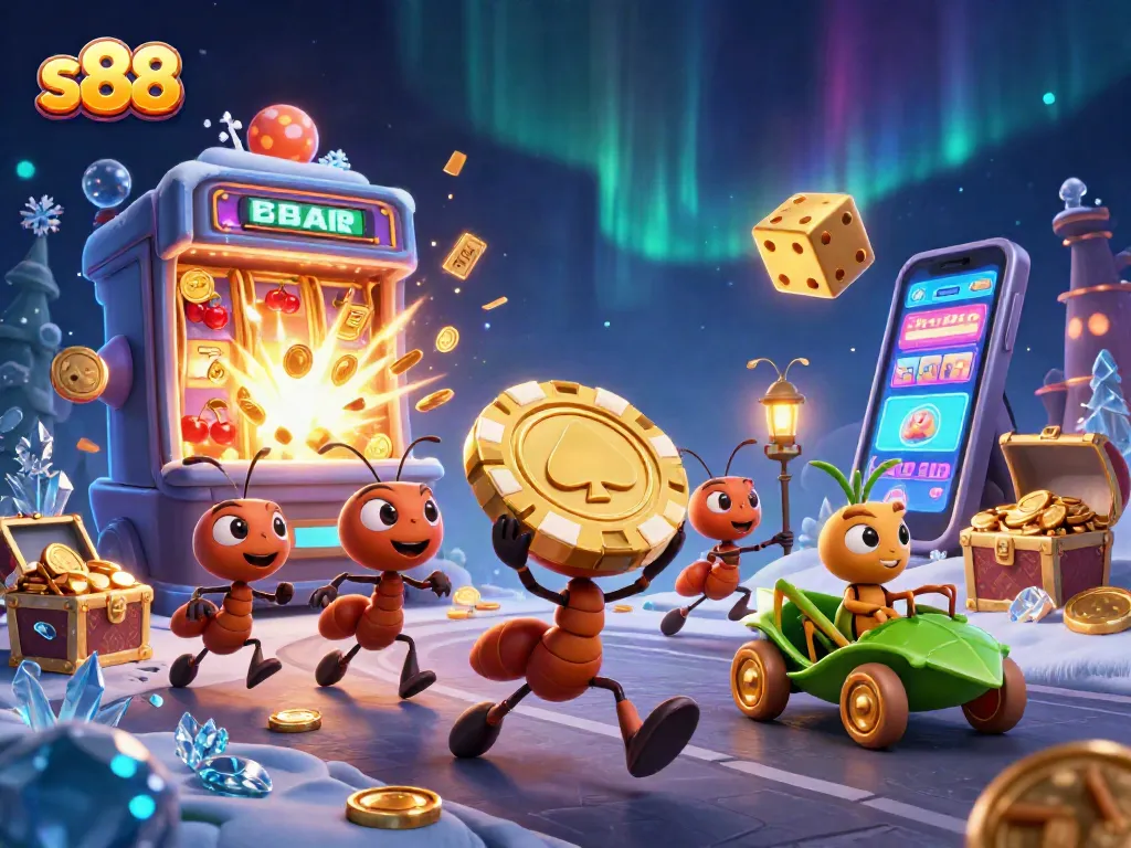 Experience the thrill of s88 with a heist by ants, showcasing vibrant casino elements.