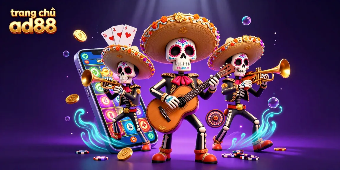 Play slot games at trang chủ ad88 with 3D characters, golden coins, and vibrant animations.