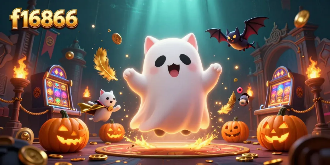 Experience thrilling gaming adventures with f16866, featuring a ghost cat, vampire bat, and glowing jack-o-lanterns in a haunted casino.