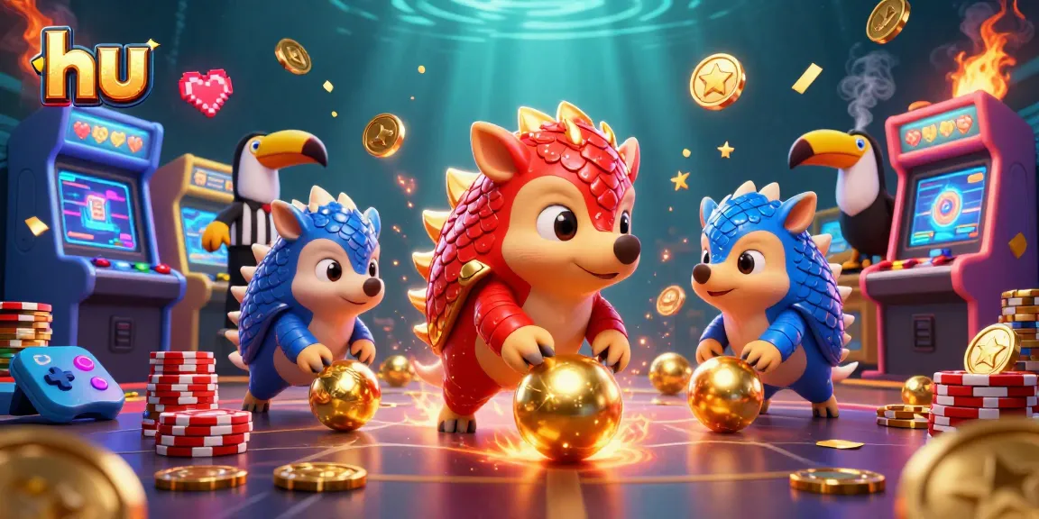 Engage in thrilling casino gameplay with hu, as pangolins roll through poker chips in this vibrant illustration.