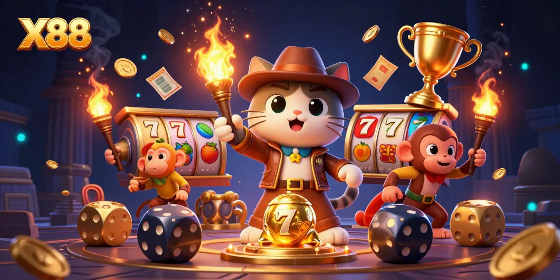 X88 captures the excitement of discovering golden artifacts in a vibrant casino setting.