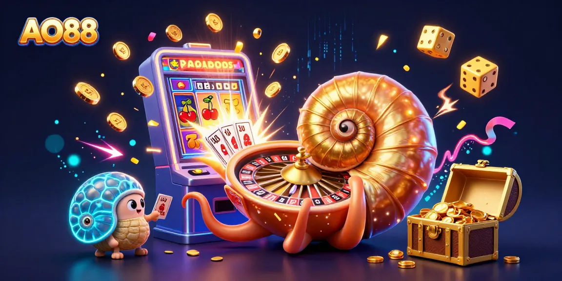 Experience vibrant gambling energy at AO88 with dynamic casino elements and colorful characters.