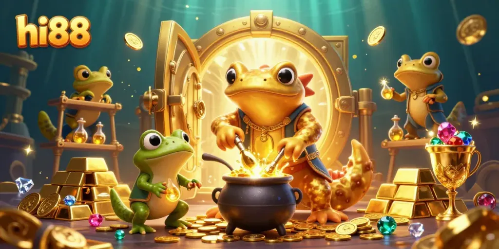 Transform hi88 gameplay with a vibrant 3D illustration of a medieval casino-inspired scene.