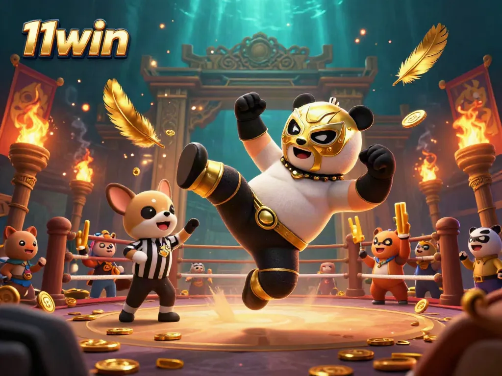 Experience the thrill of winning at 11win Casino with a dynamic wrestling match illustration.