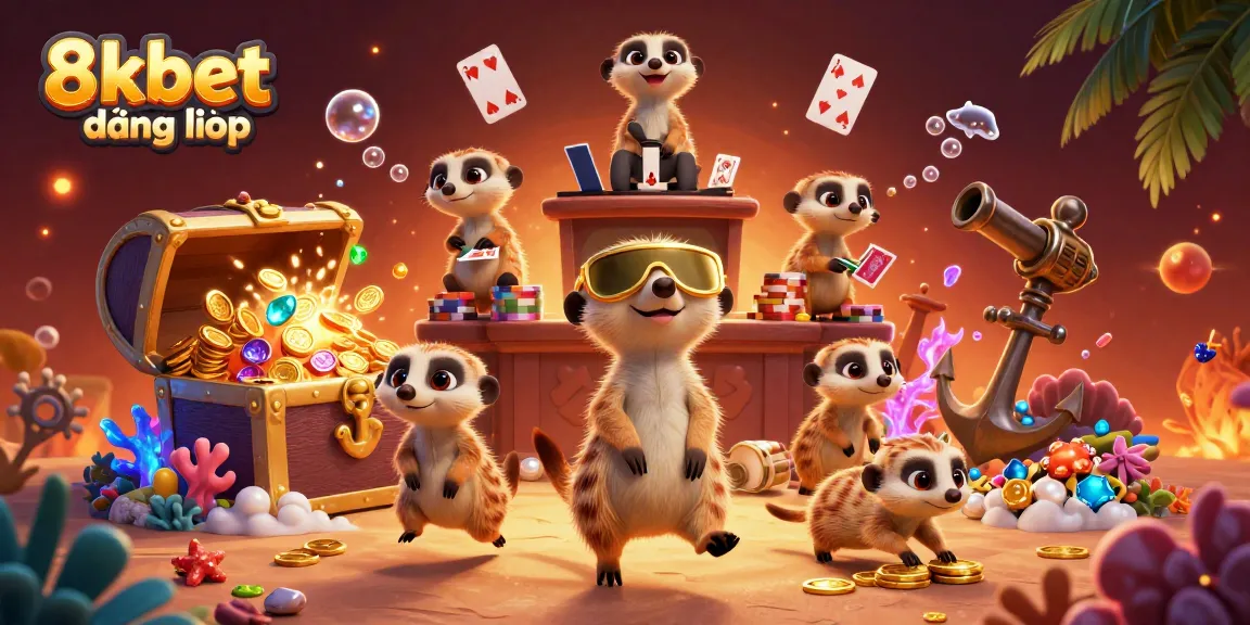 Engage with 8xbet đăng nhập in a vibrant casino scene featuring meerkats and dynamic betting elements.
